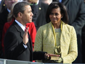Barack Obama at his swearing in ceremony.  (Source: Getty Images)