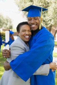 black college student embracing mother