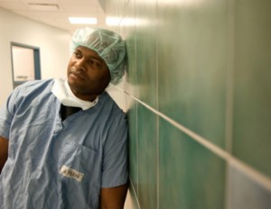 black nurse or doctor sad