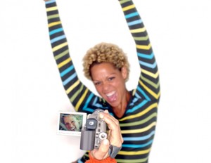 Video camera on woman Video camera on woman