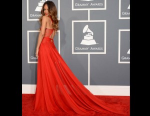 Rihanna smiles for the camera at the 55th Annual Grammy's.