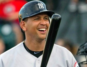 alex rodriguez smiling holding bat