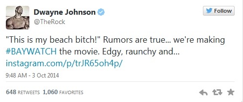 Dwayne Johnson's Tweet Regarding Baywatch