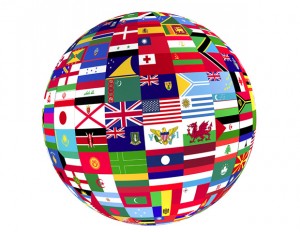 image of a globe of flags