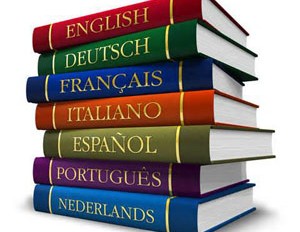 Stack of books with varying languages written on their spines