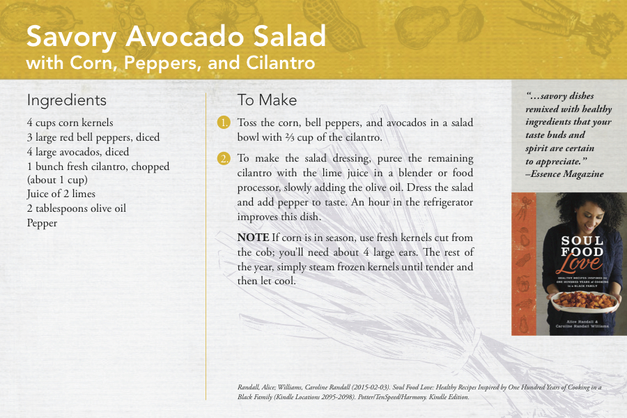 Alice and Caroline Randall Avocado Salad Recipe Card 