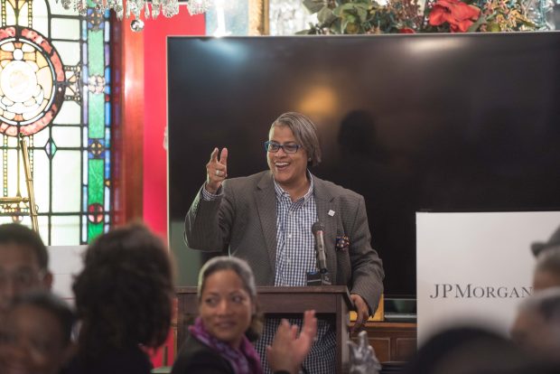 On Saturday, November 4, Project 500TM, a public-private partnership that supports underserved businesses in Washington, D.C., graduated its inaugural Ascend 2020 DC Cohort as part of a six-city initiative to help more minority businesses gain access to funding. Professor Melissa L. Bradley of Georgetown's McDonough School of Business, who leads Project 500, greets graduates and their guests. (Image: Project 500TM)