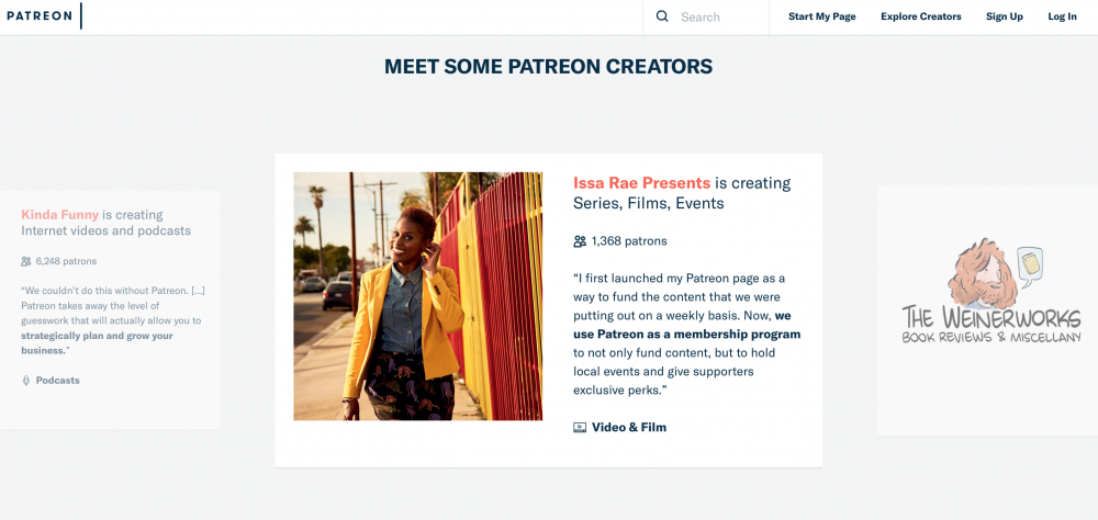 Content Creators including, Issa Rae (Image: Patreon)