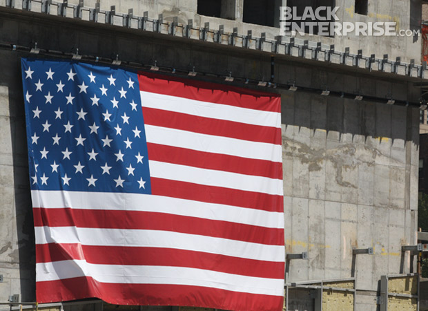 American flag at 9/11 memorial site