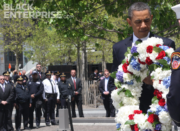 President Obama laying wreath at 9/11 memorial