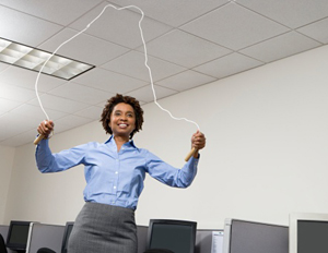 black woman jumping rope at work