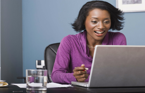 black woman on computer