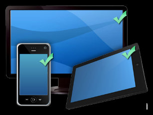 Image of a desktop, a mobile phone and a tablet