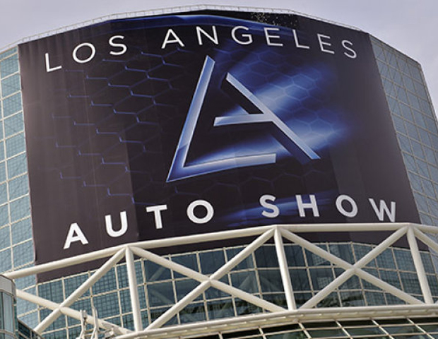 Los Angeles Auto Show sign on Los Angeles convention center