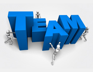 Image of the word team being built