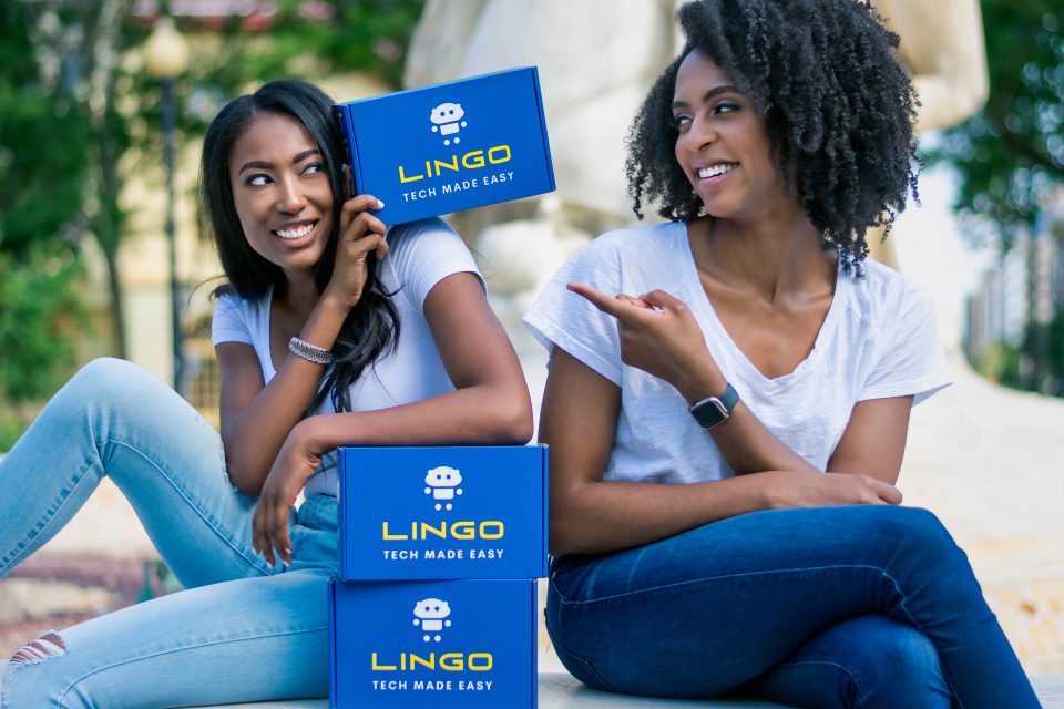 Aisha Bowe, left, founder and CEO of STEMBoard, and Danielle Regis, director of product of LINGO