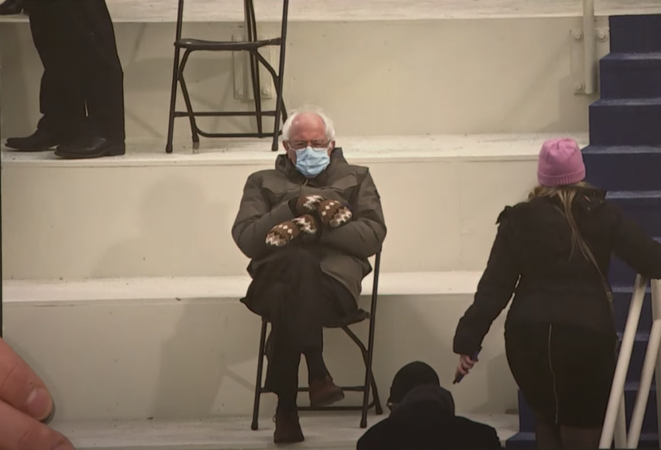 senator Bernie Sanders sweatshirt viral inauguration