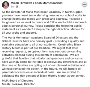 Maria Academy Montessori Micah Hirokawa Utah Black History Month