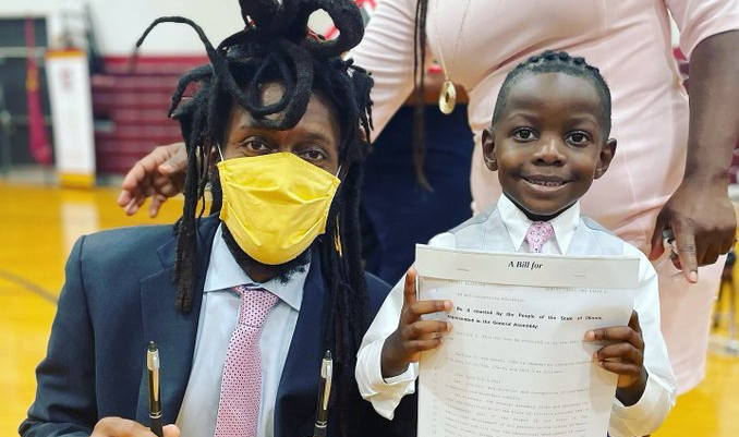 Sen. Mike Simmons and Jett Hawkins help ban hair discrimination