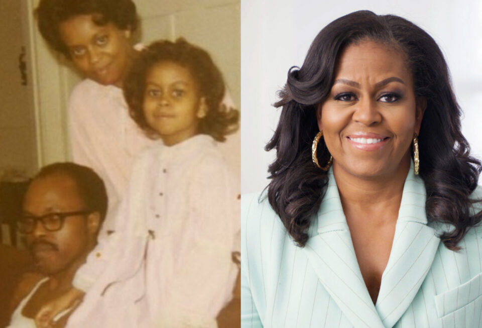 Michelle Obama with her father and mother as a little girl