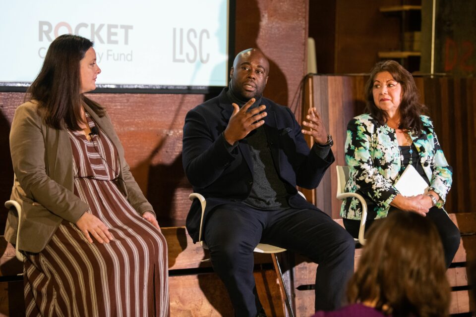 Laura D’Allesandro, Director of Financial Health, LISC, Rob Lockett, Housing Stability Team Leader, Rocket Community Fund, Eva Garza Dewaelsche, President and CEO, SER Metro Detroit, talk about the Rocket Wealth Accelerator Program
