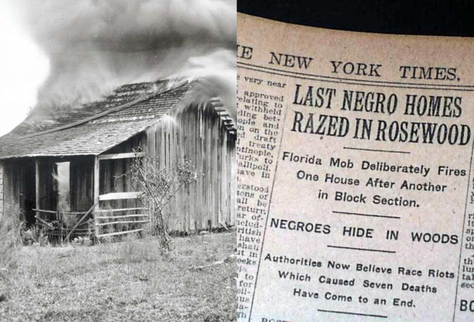 Burning of black resident's home, Rosewood, 1923