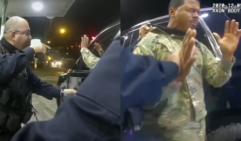 Army lieutenant Caron Nazario being stopped by police