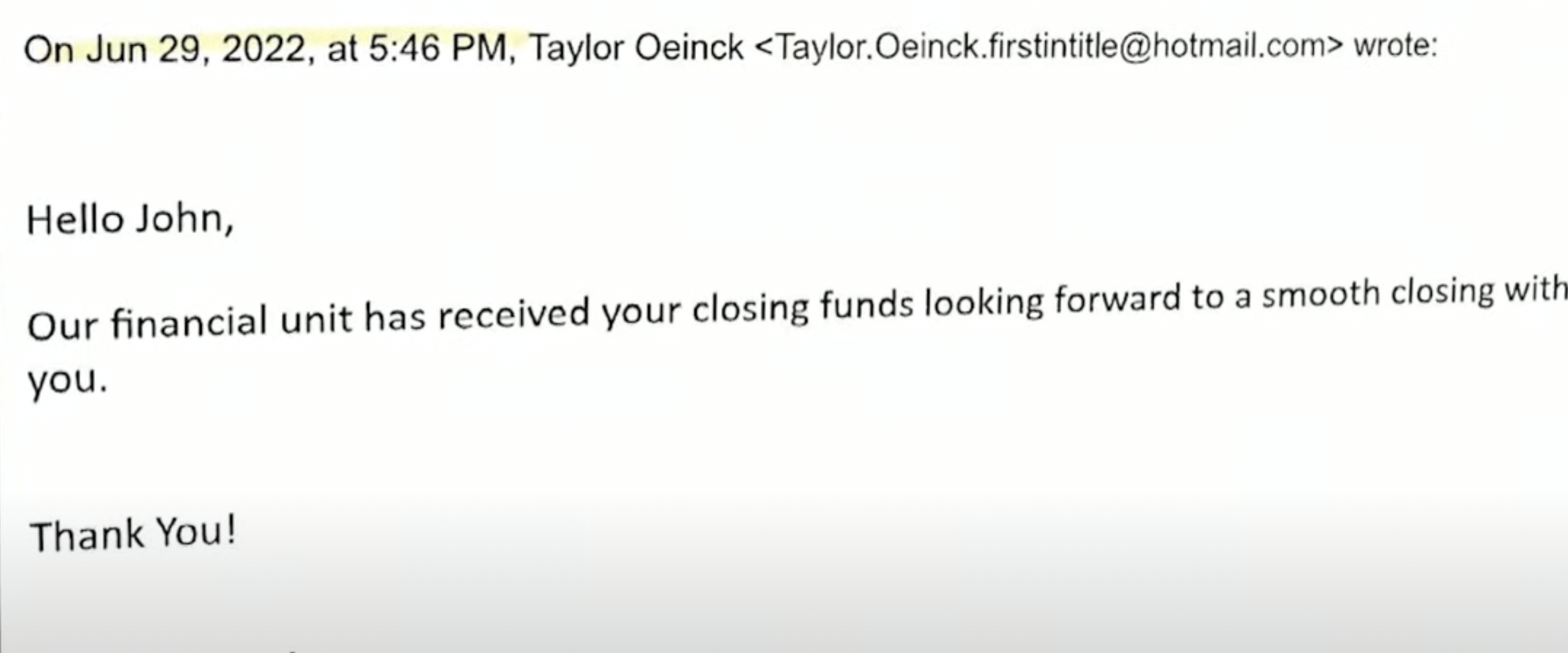 email to John Gable from imposter