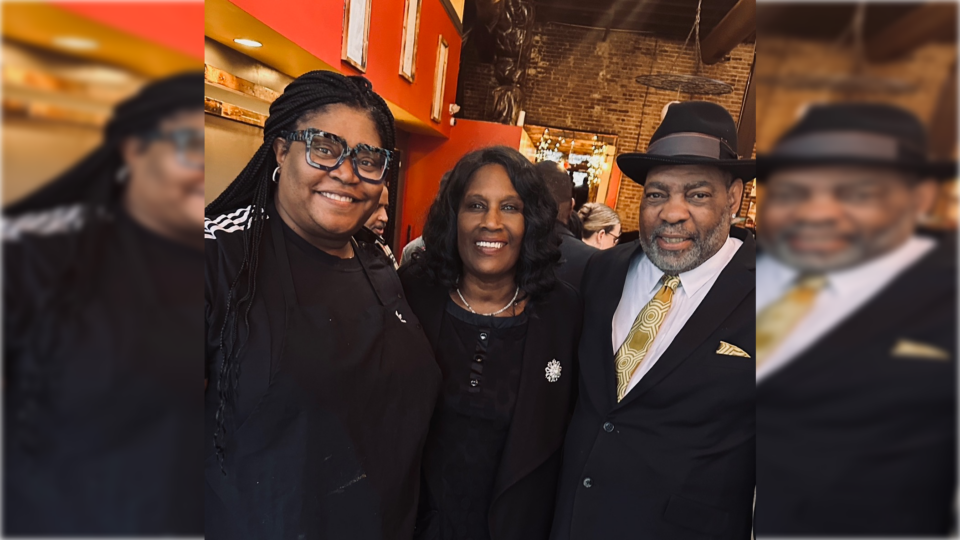 Chef Tamra Patterson with the Tyre Nichols' parents, RowVaughn and Rodney Wells
