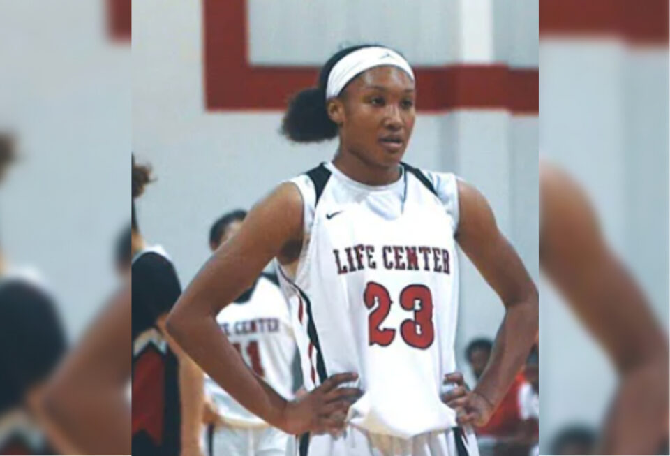 Kiyomi McMiller stands in #23 Life Center jersey