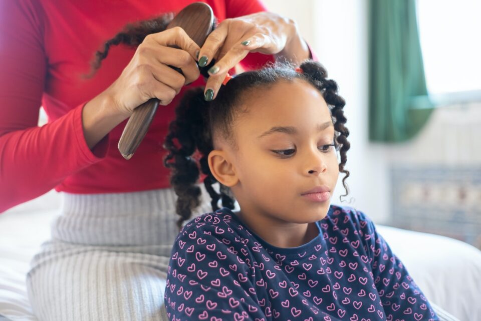 weaving, toddler hair, braiding daughter's hair, hairstylist, stylist, hairstyle