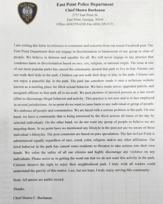 Public sex arrest, East point police, social media 